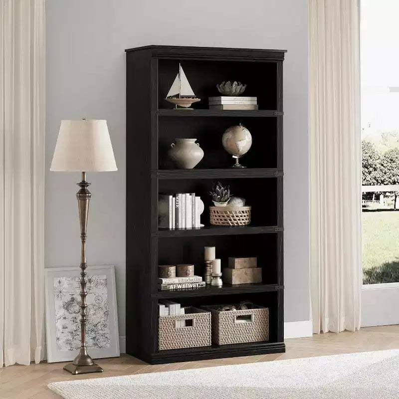 5 Tier Bookcase, Farmhouse Book Shelf with Storage Open Display Bookshelves, 67.4 Tall Book Case Wooden 5 Shelf Bookcase Home Decor