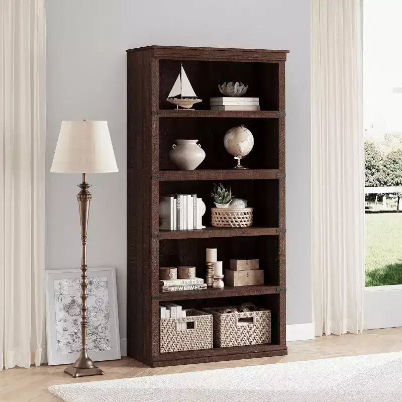 5 Tier Bookcase, Farmhouse Book Shelf with Storage Open Display Bookshelves, 67.4 Tall Book Case Wooden 5 Shelf Bookcase Home Decor
