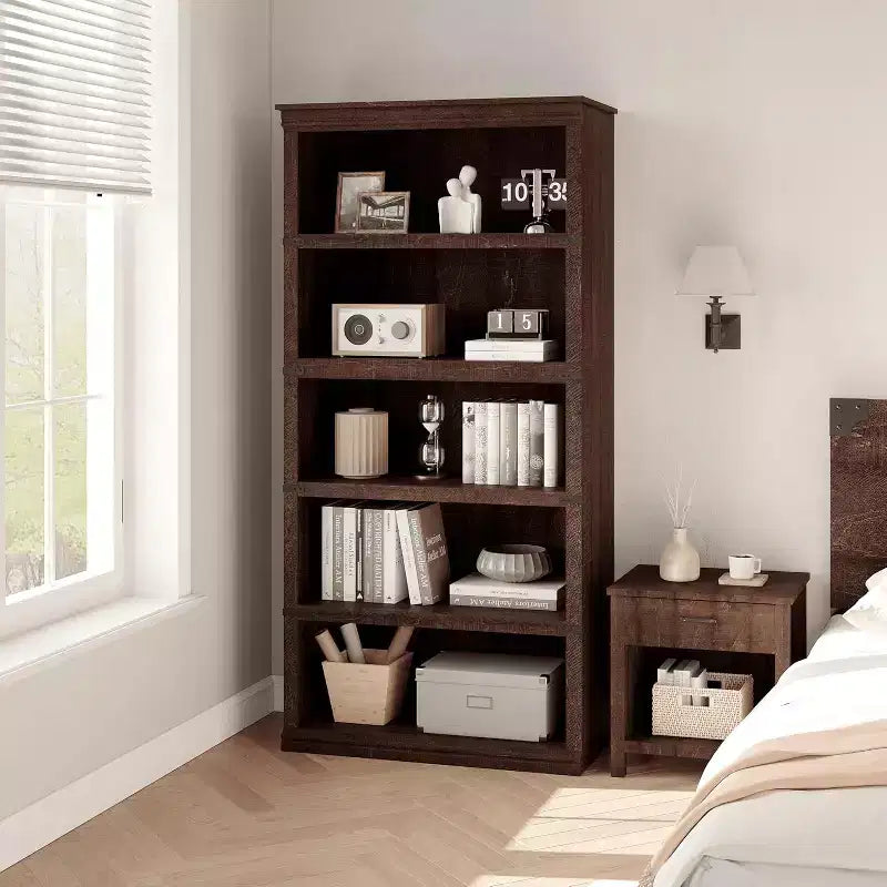 5 Tier Bookcase, Farmhouse Book Shelf with Storage Open Display Bookshelves, 67.4 Tall Book Case Wooden 5 Shelf Bookcase Home Decor