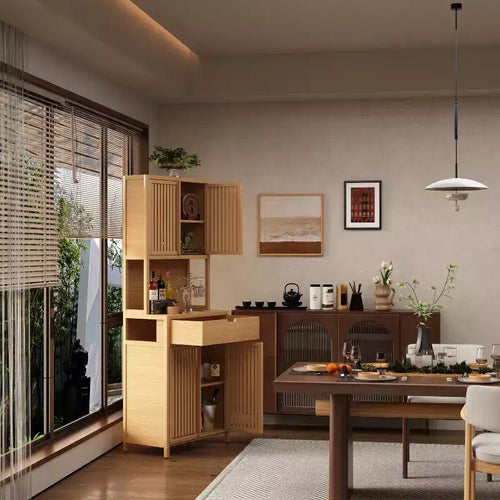 72 Bamboo Kitchen Hutch with Doors and Adjustable Shelves, Bamboo Buffet Storage Cabinet Stylish Storage Solution for Kitchen, Dining Room