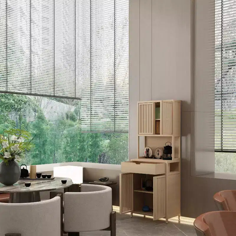 72 Bamboo Kitchen Hutch with Doors and Adjustable Shelves, Bamboo Buffet Storage Cabinet Stylish Storage Solution for Kitchen, Dining Room