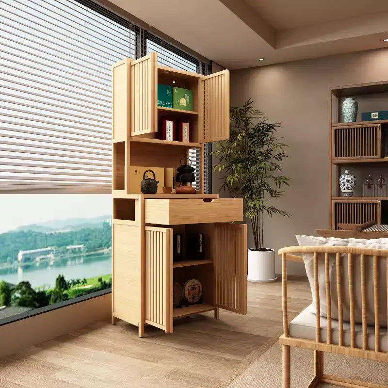 72 Bamboo Kitchen Hutch with Doors and Adjustable Shelves, Bamboo Buffet Storage Cabinet Stylish Storage Solution for Kitchen, Dining Room