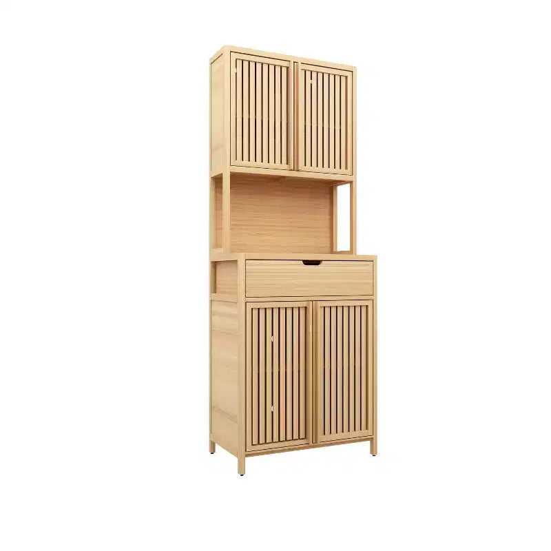 72 Bamboo Kitchen Hutch with Doors and Adjustable Shelves, Bamboo Buffet Storage Cabinet Stylish Storage Solution for Kitchen, Dining Room