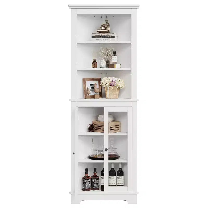 Acekool Corner Cabinet with Glass Doors, Adjustable Shelves, Tall Organizer, White Storage for Bathroom Kitchen or Living Room
