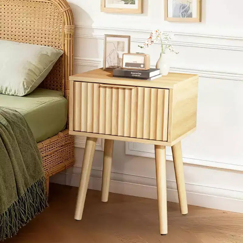 VINGLI Fluted Nightstands with Drawer, Mid Century Modern Nightstands, Bedside Table, End Table