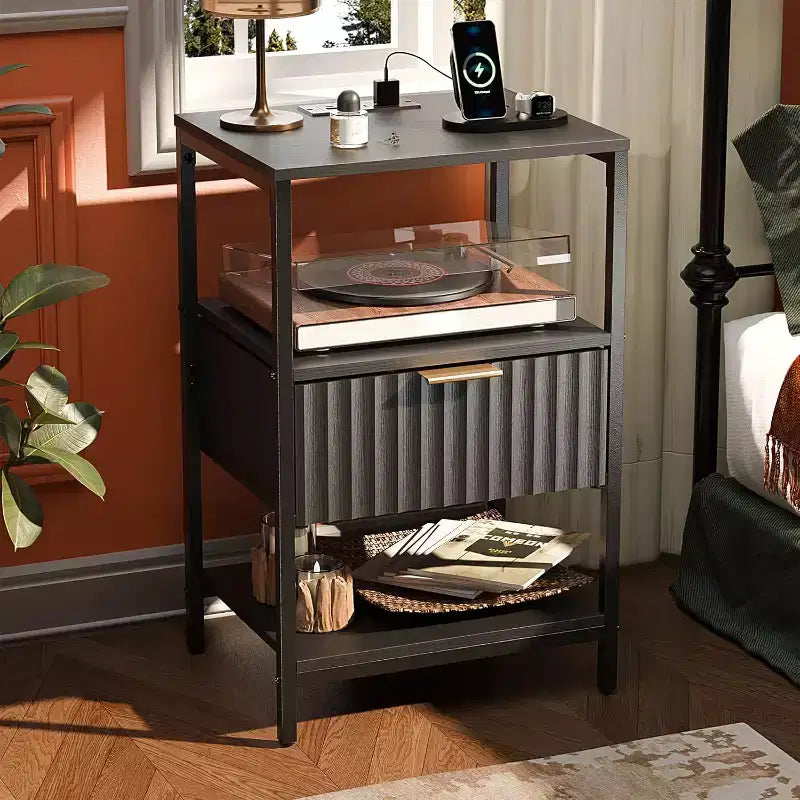 VINGLI Fluted Nightstands with Drawer, Mid Century Modern Nightstands, Bedside Table, End Table