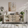GDFStudio Wilma 58.6'' Mid-Century Modern TV Stand with 2 Floral Pattern Sliding Doors and 2 Shelves