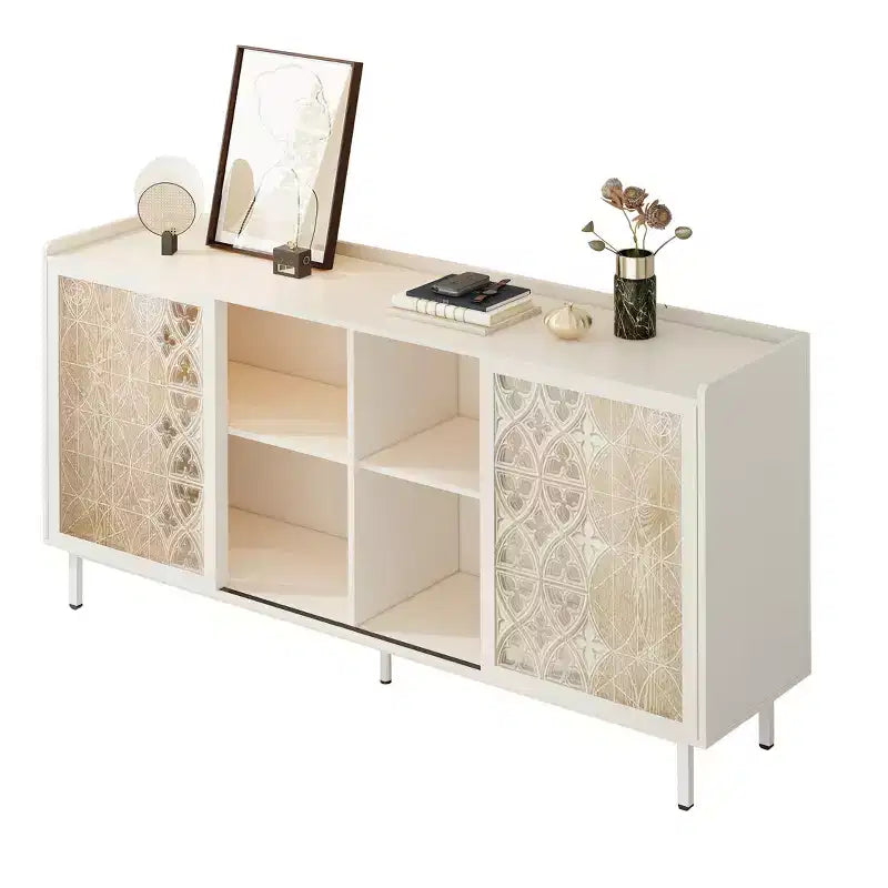 GDFStudio Wilma 58.6'' Mid-Century Modern TV Stand with 2 Floral Pattern Sliding Doors and 2 Shelves