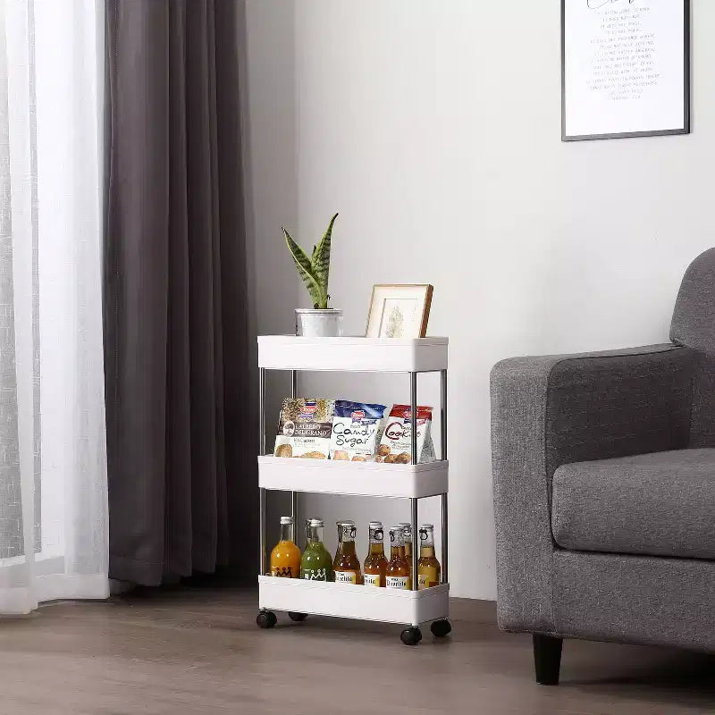 Karl Home 3-Layer Mobile Multi-functional Slim Storage Cart,White