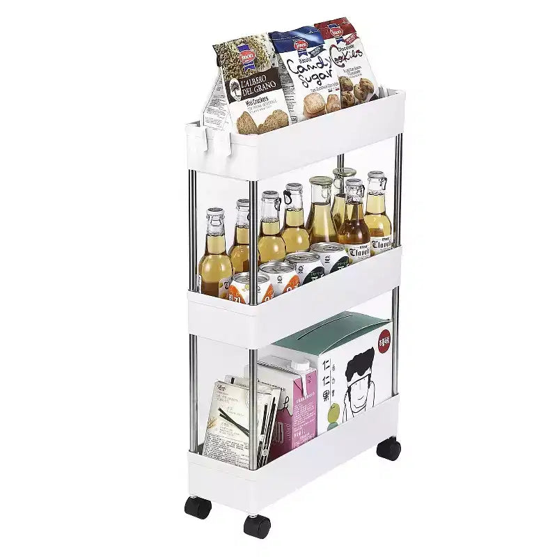 Karl Home 3-Layer Mobile Multi-functional Slim Storage Cart,White