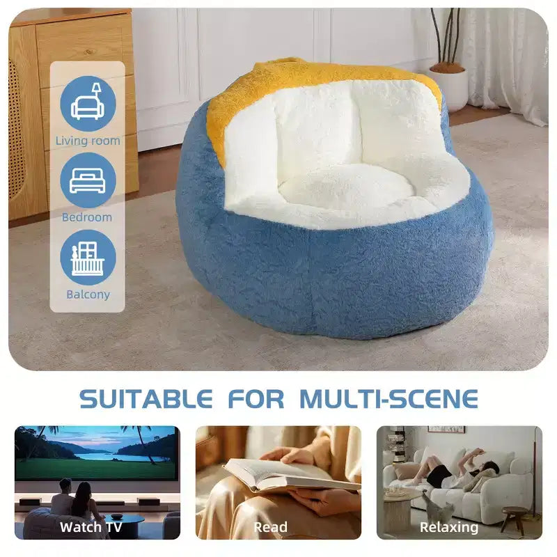 Bean Bag Chairs,Multicolor Faux Fur Couch Filled with Shredded Sponge,Large Lounger Sofa For Living Room,No Assembly Required