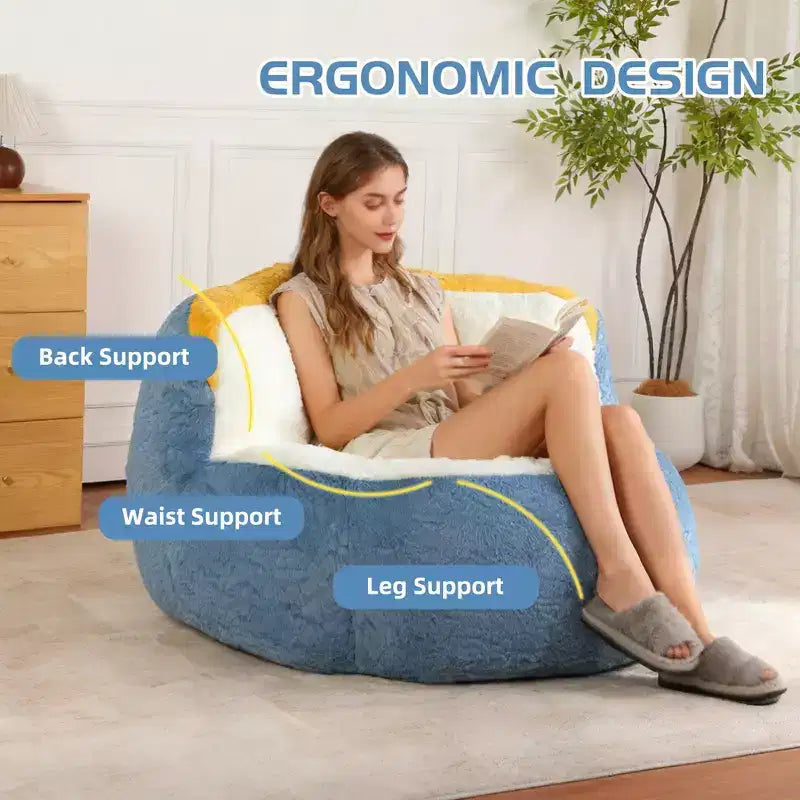 Bean Bag Chairs,Multicolor Faux Fur Couch Filled with Shredded Sponge,Large Lounger Sofa For Living Room,No Assembly Required