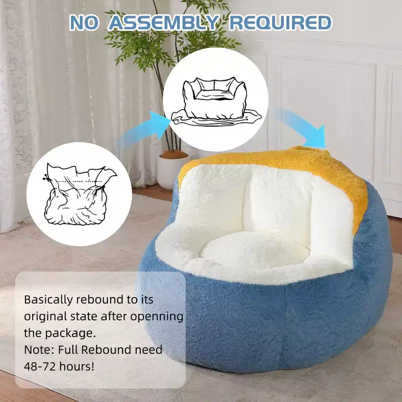 Bean Bag Chairs,Multicolor Faux Fur Couch Filled with Shredded Sponge,Large Lounger Sofa For Living Room,No Assembly Required