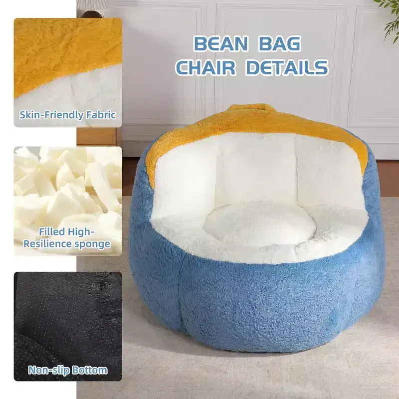 Bean Bag Chairs,Multicolor Faux Fur Couch Filled with Shredded Sponge,Large Lounger Sofa For Living Room,No Assembly Required