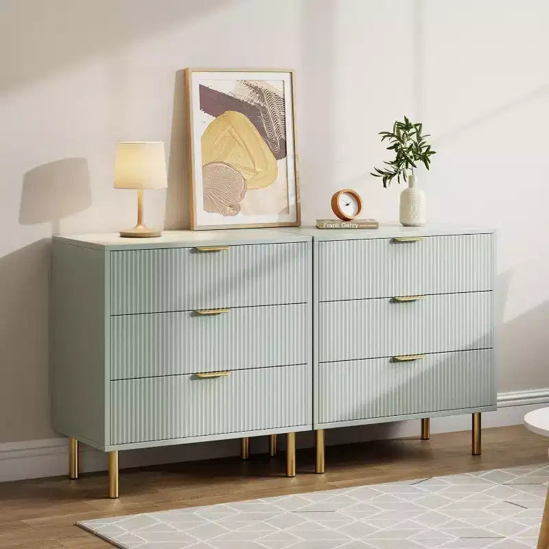 Modern 3 Drawer Dresser for Bedroom with Gold Handle & Drawer, Wood Double Chest of Drawers,Storage Organizer for Living Room, Hallway, Entryway