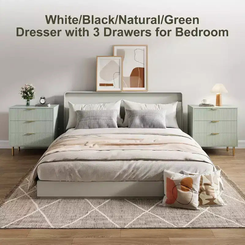 Modern 3 Drawer Dresser for Bedroom with Gold Handle & Drawer, Wood Double Chest of Drawers,Storage Organizer for Living Room, Hallway, Entryway