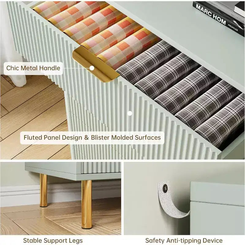 Modern 3 Drawer Dresser for Bedroom with Gold Handle & Drawer, Wood Double Chest of Drawers,Storage Organizer for Living Room, Hallway, Entryway