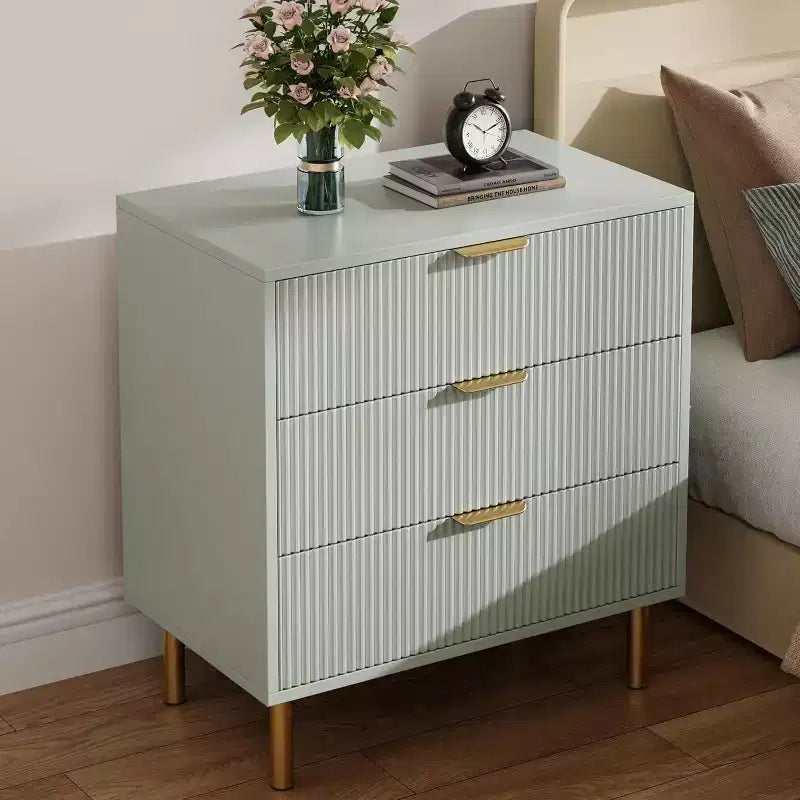 Modern 3 Drawer Dresser for Bedroom with Gold Handle & Drawer, Wood Double Chest of Drawers,Storage Organizer for Living Room, Hallway, Entryway