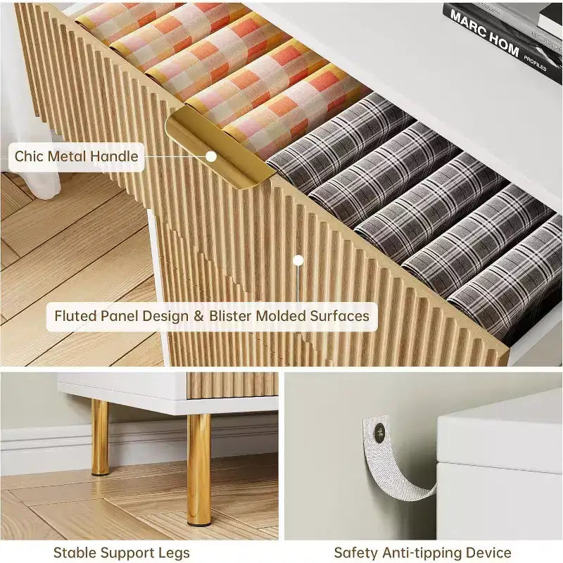 Modern 3 Drawer Dresser for Bedroom with Gold Handle & Drawer, Wood Double Chest of Drawers,Storage Organizer for Living Room, Hallway, Entryway