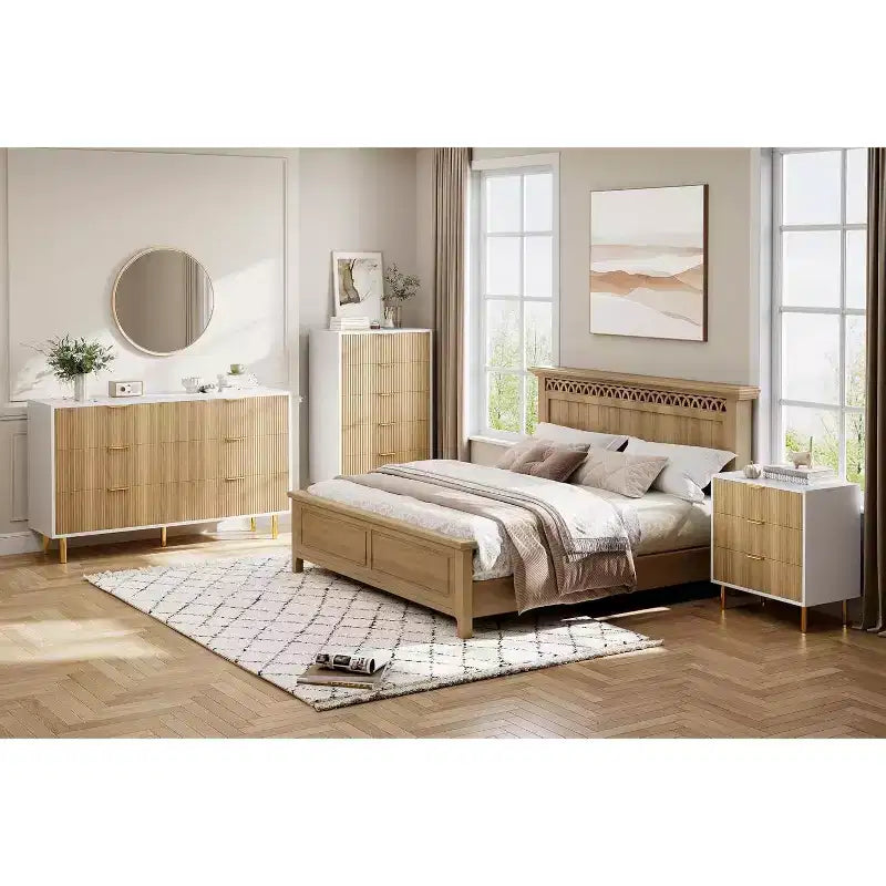 Modern 3 Drawer Dresser for Bedroom with Gold Handle & Drawer, Wood Double Chest of Drawers,Storage Organizer for Living Room, Hallway, Entryway