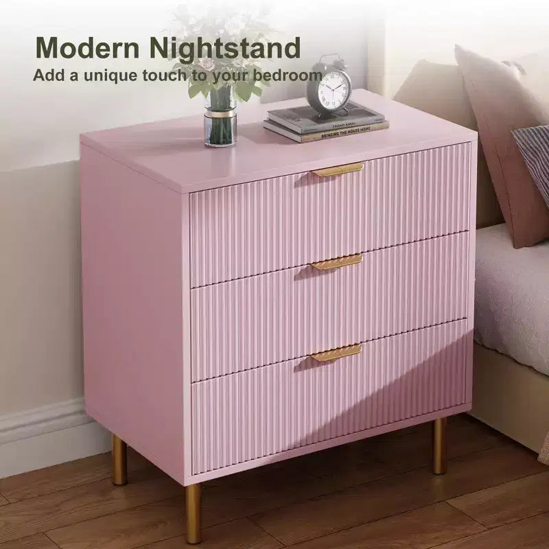 Modern 3 Drawer Dresser for Bedroom with Gold Handle & Drawer, Wood Double Chest of Drawers,Storage Organizer for Living Room, Hallway, Entryway