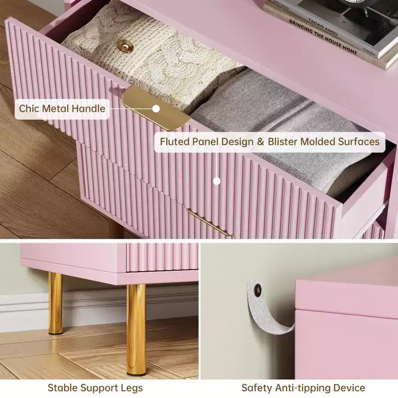 Modern 3 Drawer Dresser for Bedroom with Gold Handle & Drawer, Wood Double Chest of Drawers,Storage Organizer for Living Room, Hallway, Entryway