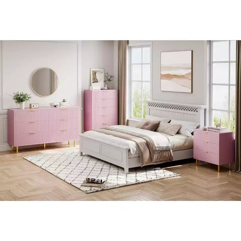 Modern 3 Drawer Dresser for Bedroom with Gold Handle & Drawer, Wood Double Chest of Drawers,Storage Organizer for Living Room, Hallway, Entryway