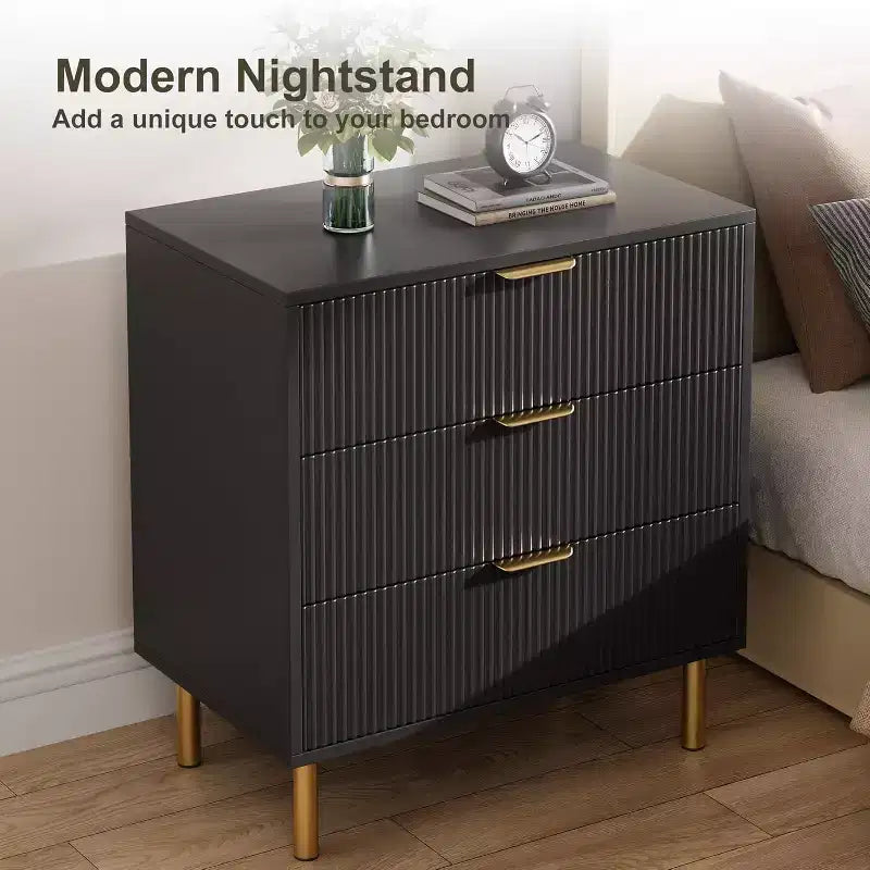 Modern 3 Drawer Dresser for Bedroom with Gold Handle & Drawer, Wood Double Chest of Drawers,Storage Organizer for Living Room, Hallway, Entryway