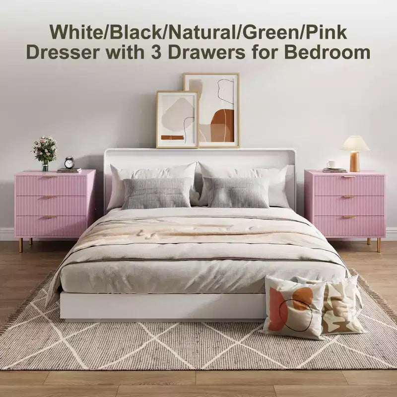 Modern 3 Drawer Dresser for Bedroom with Gold Handle & Drawer, Wood Double Chest of Drawers,Storage Organizer for Living Room, Hallway, Entryway