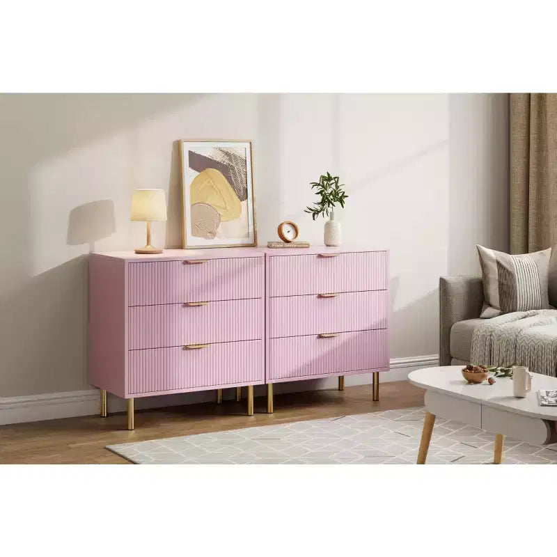 Modern 3 Drawer Dresser for Bedroom with Gold Handle & Drawer, Wood Double Chest of Drawers,Storage Organizer for Living Room, Hallway, Entryway