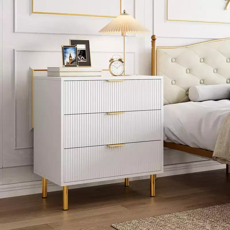 Modern 3 Drawer Dresser for Bedroom with Gold Handle & Drawer, Wood Double Chest of Drawers,Storage Organizer for Living Room, Hallway, Entryway