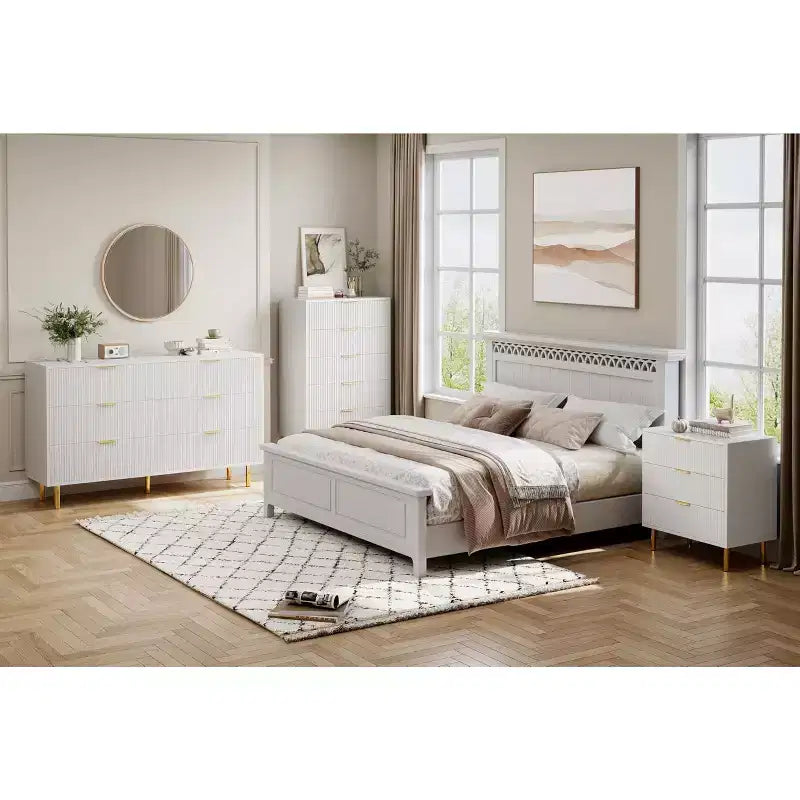 Modern 3 Drawer Dresser for Bedroom with Gold Handle & Drawer, Wood Double Chest of Drawers,Storage Organizer for Living Room, Hallway, Entryway