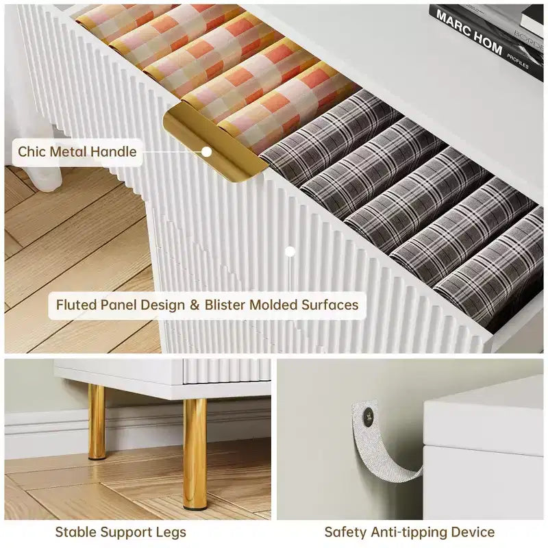 Modern 3 Drawer Dresser for Bedroom with Gold Handle & Drawer, Wood Double Chest of Drawers,Storage Organizer for Living Room, Hallway, Entryway