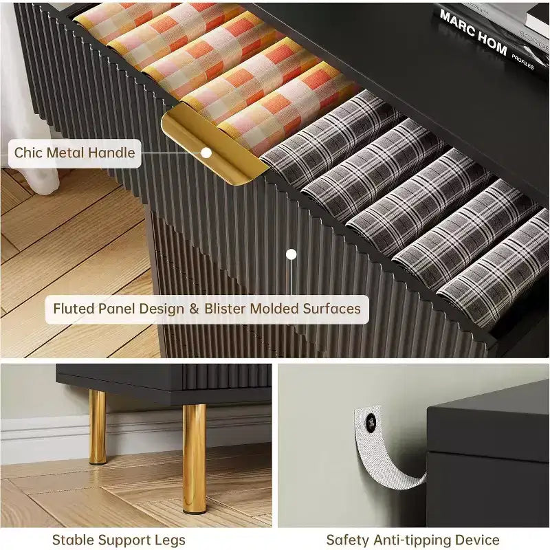 Modern 3 Drawer Dresser for Bedroom with Gold Handle & Drawer, Wood Double Chest of Drawers,Storage Organizer for Living Room, Hallway, Entryway