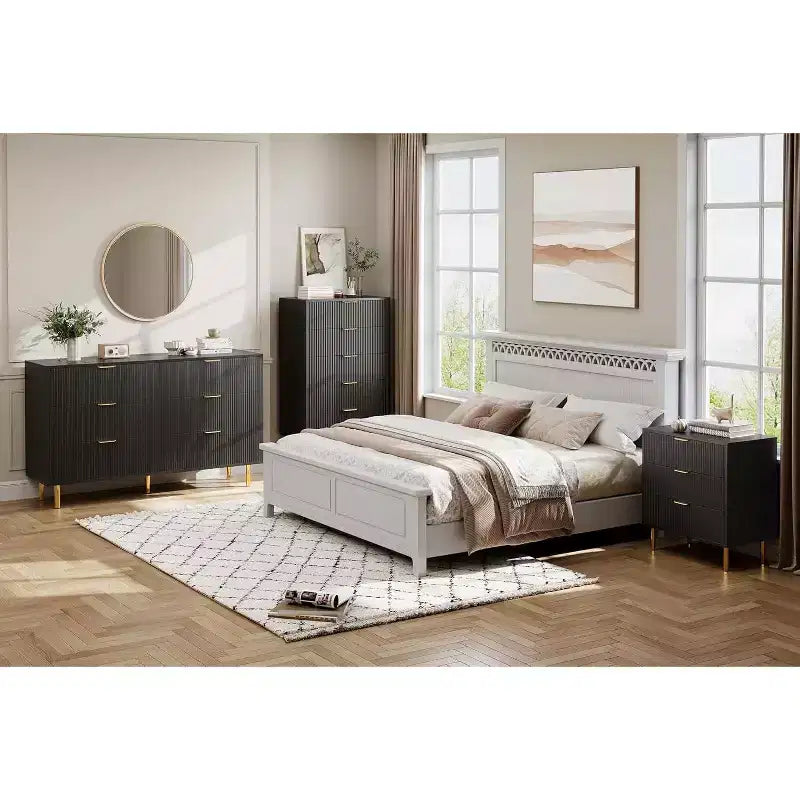 Modern 3 Drawer Dresser for Bedroom with Gold Handle & Drawer, Wood Double Chest of Drawers,Storage Organizer for Living Room, Hallway, Entryway