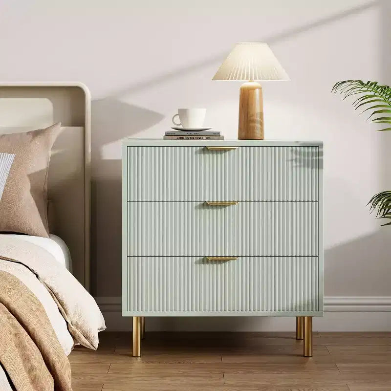 Modern 3 Drawer Dresser for Bedroom with Gold Handle & Drawer, Wood Double Chest of Drawers,Storage Organizer for Living Room, Hallway, Entryway