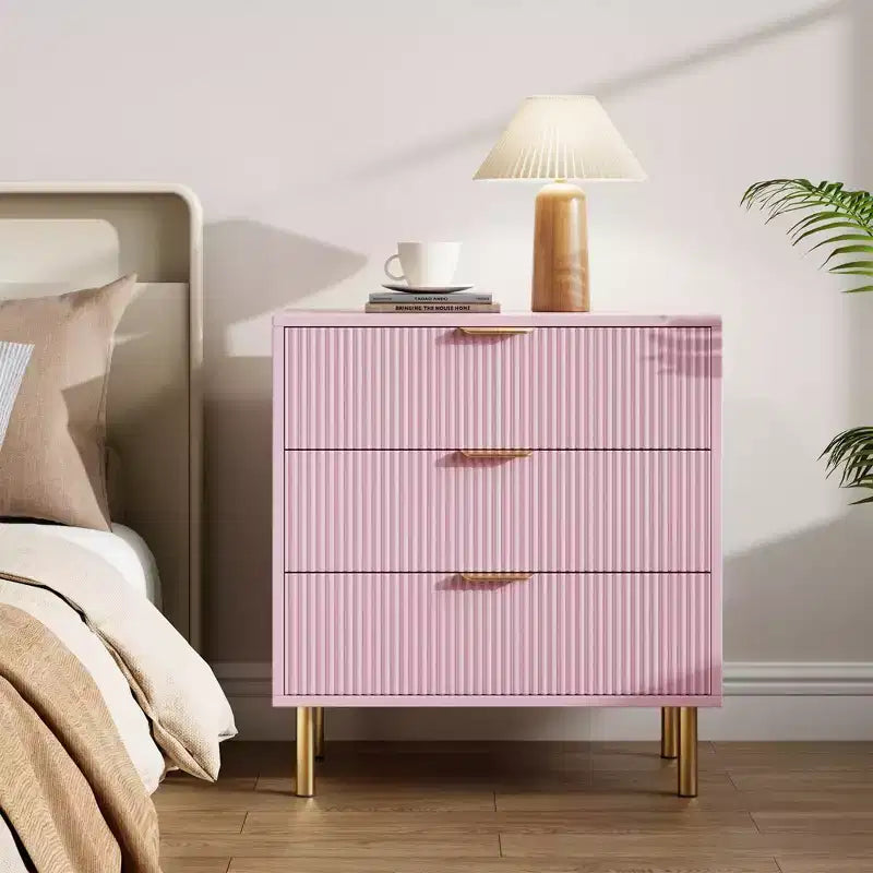 Modern 3 Drawer Dresser for Bedroom with Gold Handle & Drawer, Wood Double Chest of Drawers,Storage Organizer for Living Room, Hallway, Entryway