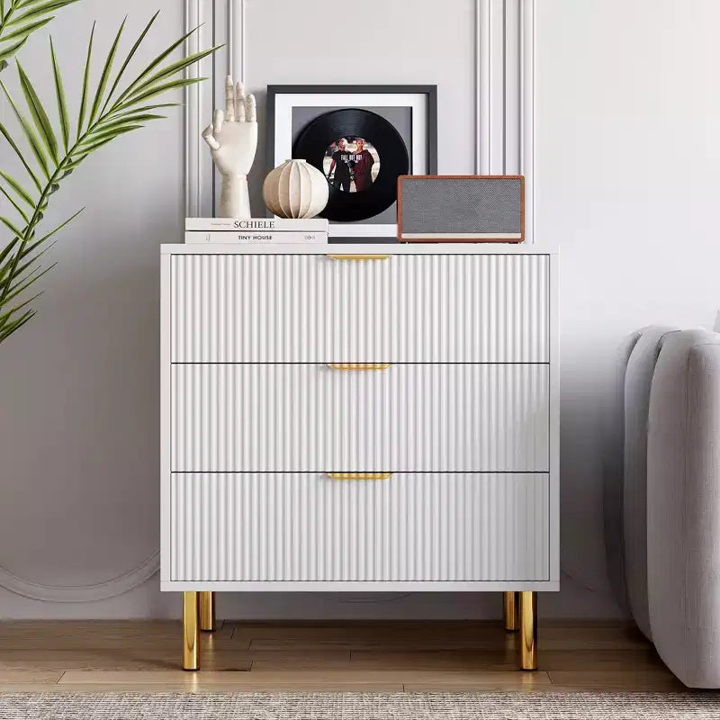 Modern 3 Drawer Dresser for Bedroom with Gold Handle & Drawer, Wood Double Chest of Drawers,Storage Organizer for Living Room, Hallway, Entryway