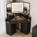 Corner Vanity Desk, Vanity Table with Mirror, Fluted Makeup Desk with Drawers and Cabinets, Corner Dressing Table for Bedroom