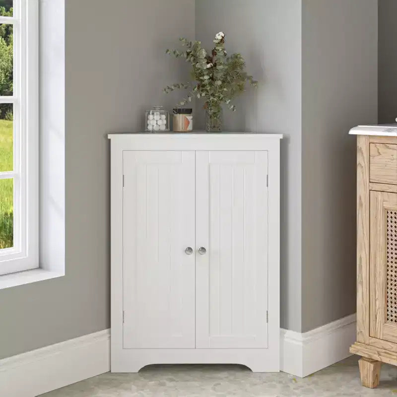 sumyeg Corner Cabinet with 2 Doors and Adjustable Shelves for Home Storage