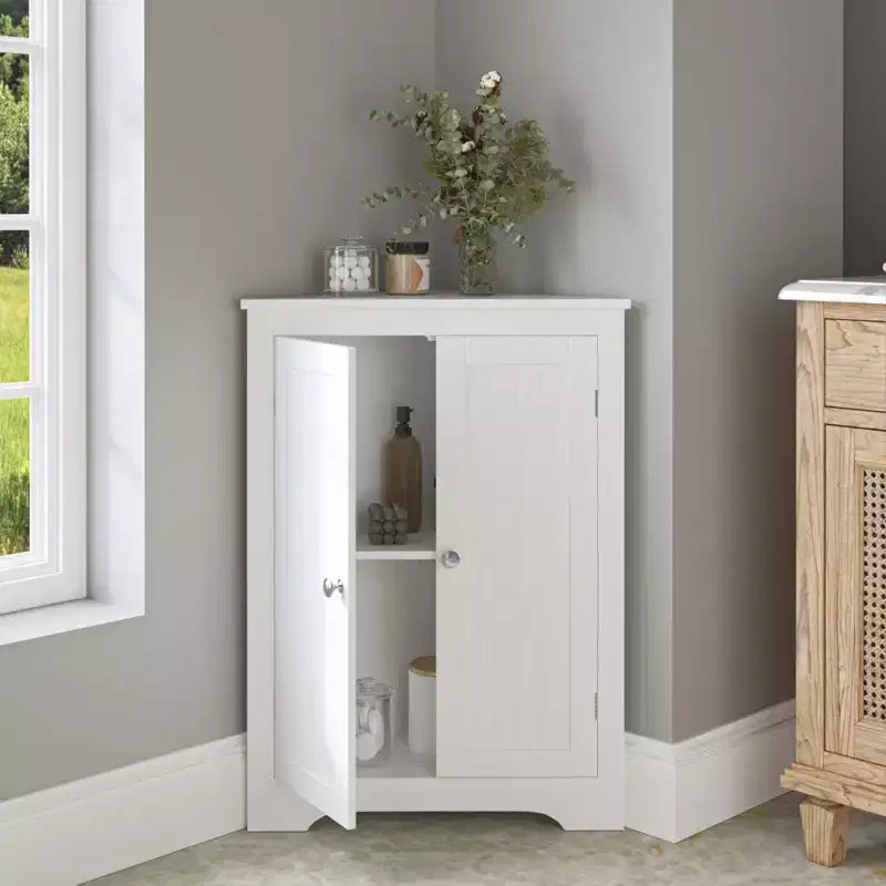 sumyeg Corner Cabinet with 2 Doors and Adjustable Shelves for Home Storage