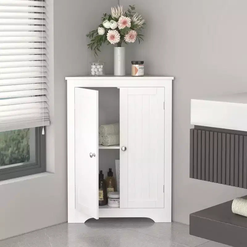 sumyeg Corner Cabinet with 2 Doors and Adjustable Shelves for Home Storage