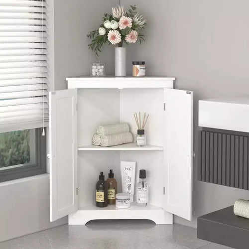 sumyeg Corner Cabinet with 2 Doors and Adjustable Shelves for Home Storage