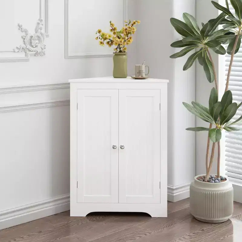 sumyeg Corner Cabinet with 2 Doors and Adjustable Shelves for Home Storage