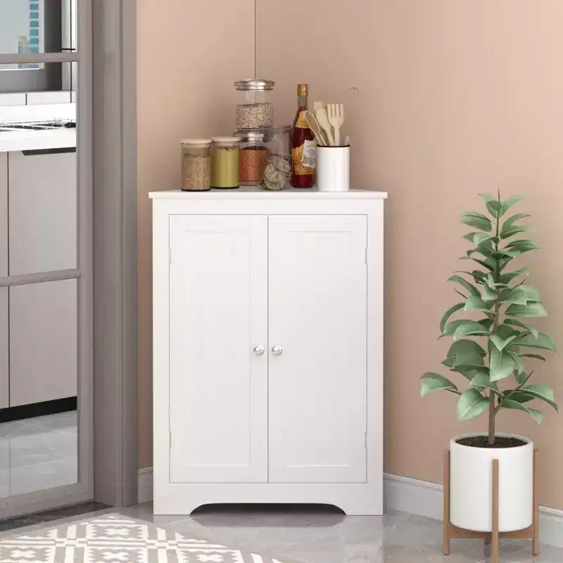 sumyeg Corner Cabinet with 2 Doors and Adjustable Shelves for Home Storage