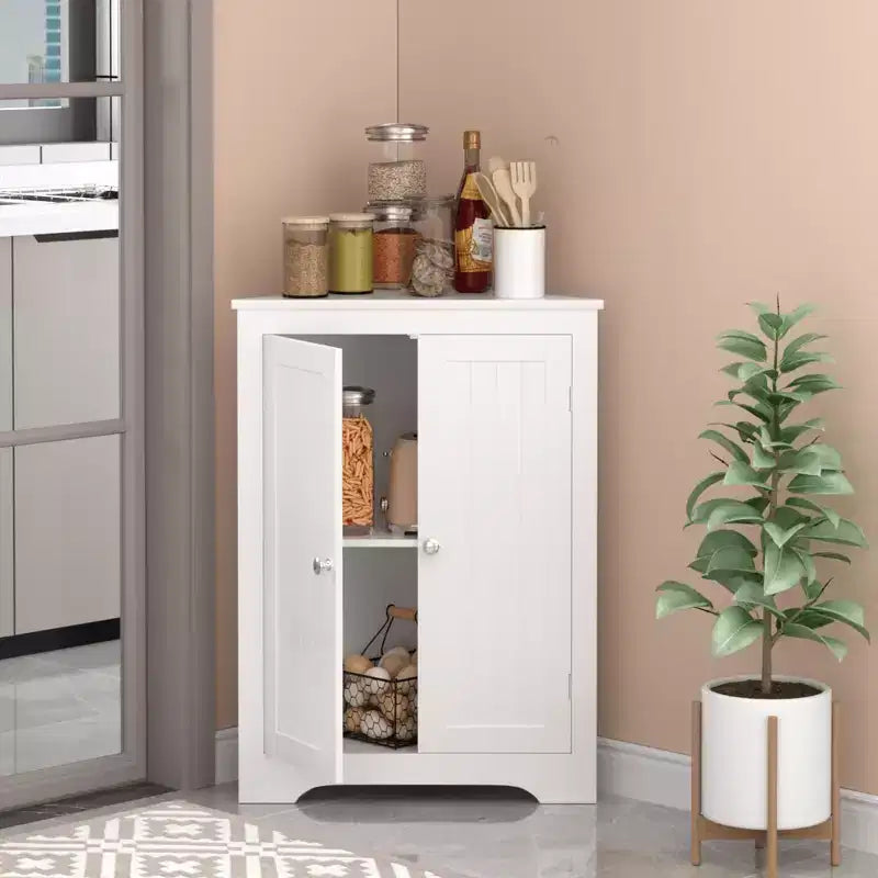 sumyeg Corner Cabinet with 2 Doors and Adjustable Shelves for Home Storage