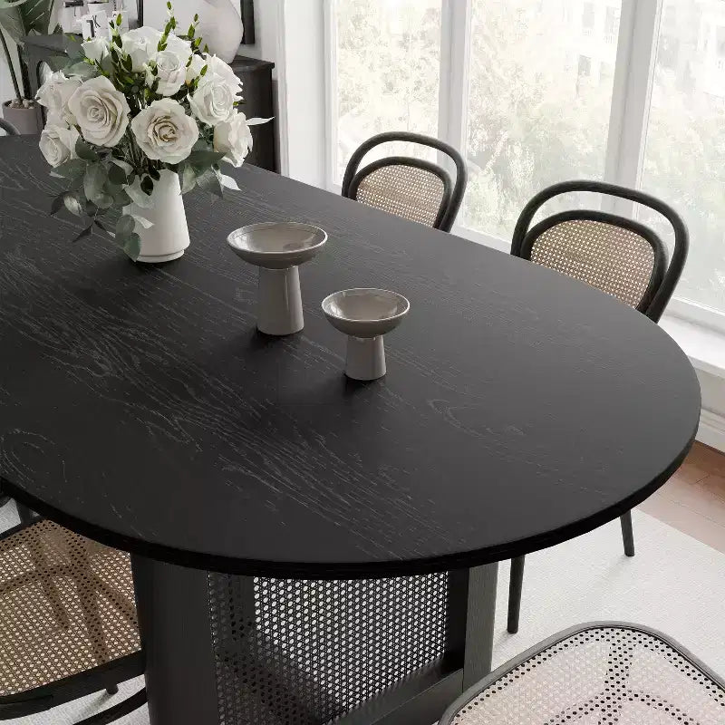 PexFix Modern Farmhouse Kitchen Dining Room Table Home Furniture Oval Oak Kitchen Table with Rattan Woven Legs for Kitchen Bar Living Room