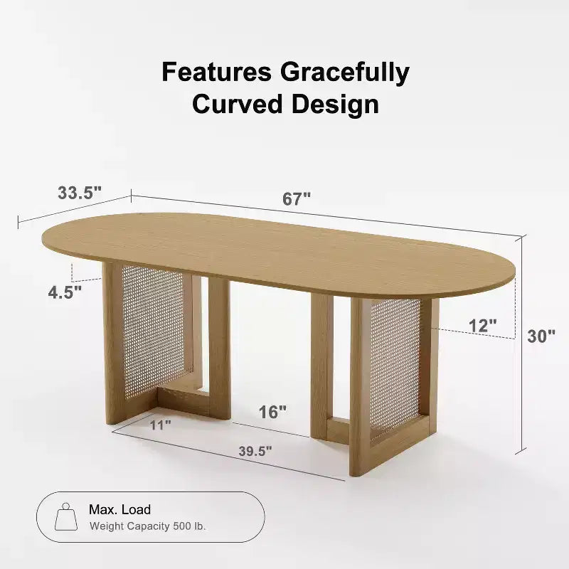 PexFix Modern Farmhouse Kitchen Dining Room Table Home Furniture Oval Oak Kitchen Table with Rattan Woven Legs for Kitchen Bar Living Room