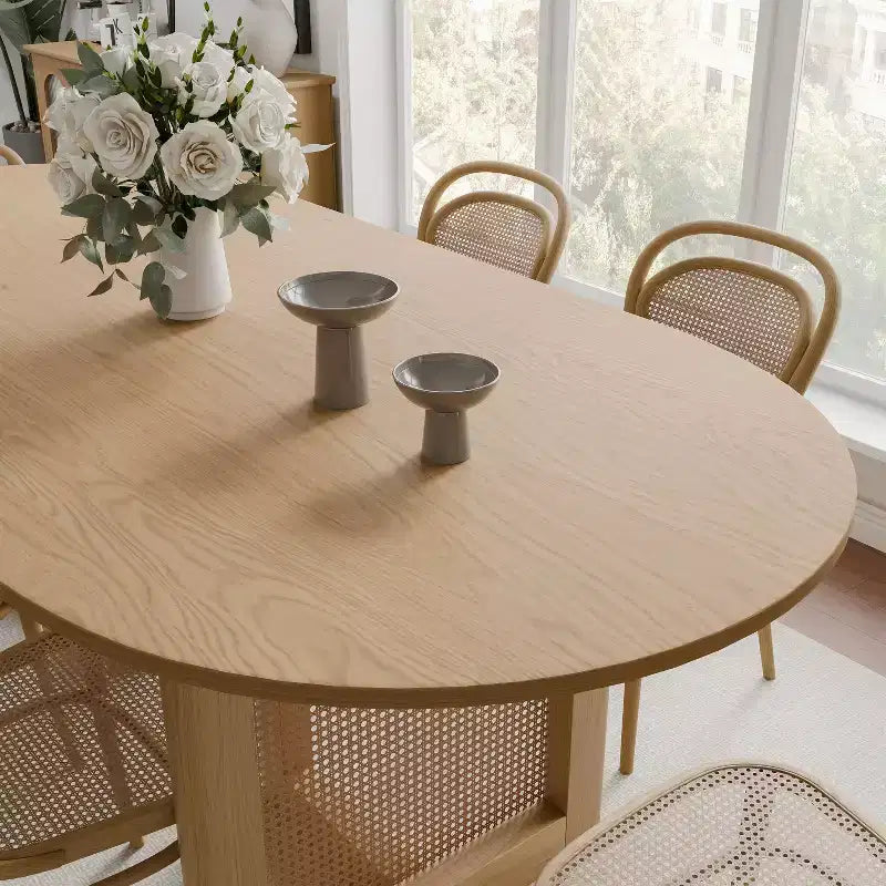 PexFix Modern Farmhouse Kitchen Dining Room Table Home Furniture Oval Oak Kitchen Table with Rattan Woven Legs for Kitchen Bar Living Room