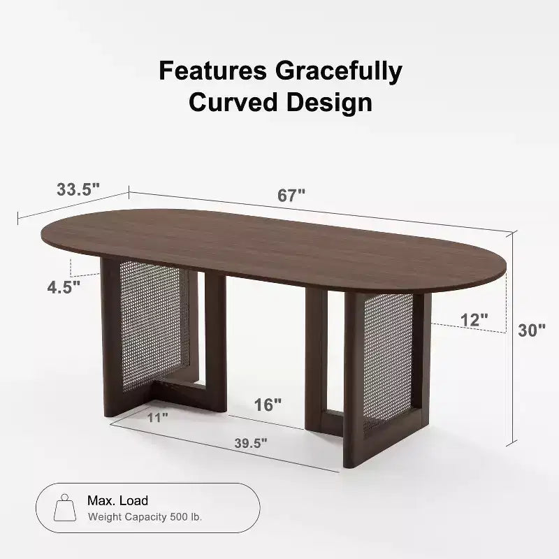 PexFix Modern Farmhouse Kitchen Dining Room Table Home Furniture Oval Oak Kitchen Table with Rattan Woven Legs for Kitchen Bar Living Room